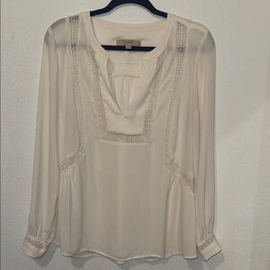 LOFT Ivory Lace-Trim Blouse